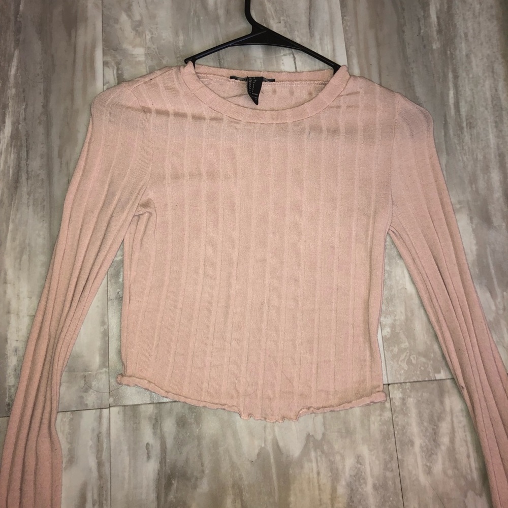 Pink ribbed cropped mock sweater